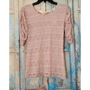 American Rag Cie Womens Small Rose Smoke Floral 3/4 Sleeve Blouse Top